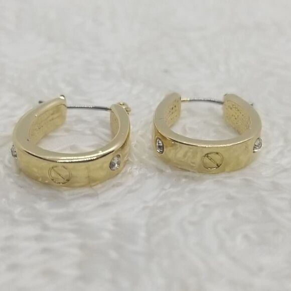 Earrings 3 Pairs Gold Earrings Pearl Rhinestones Horseshoe - Picture 3 of 9